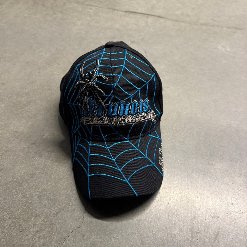 Sturgis Black Hills Rally 2008 Hat Black Blue Spider Web Black Widow Biker Cap
